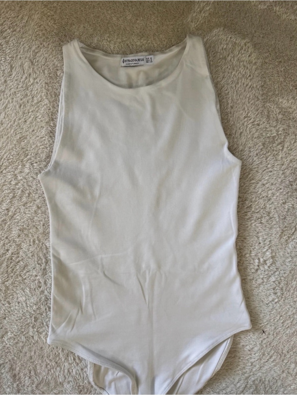 White Stradivarius Sleeveless Ribbed Bodysuit Small